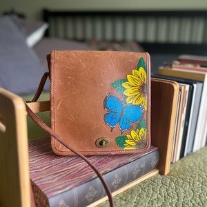 Vintage Brown Coach Crossbody Hand Painted Rare